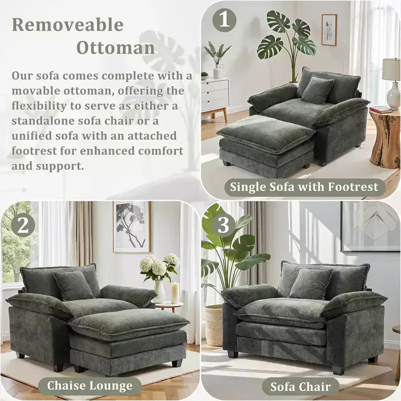 Fauteuil d'appoint surdimensionné en chenille avec pouf