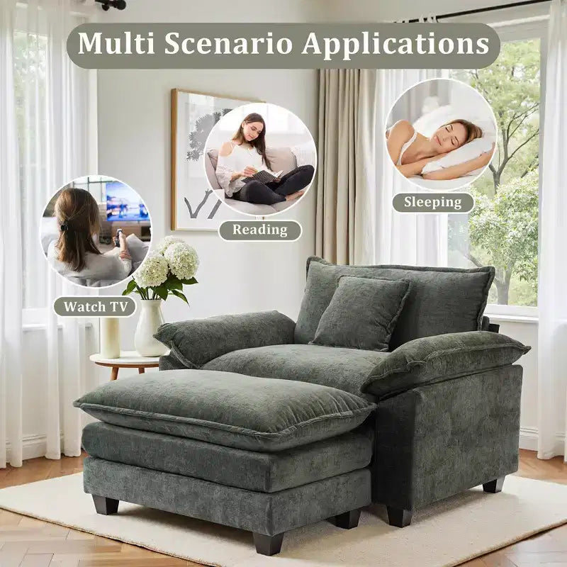 Fauteuil d'appoint surdimensionné en chenille avec pouf