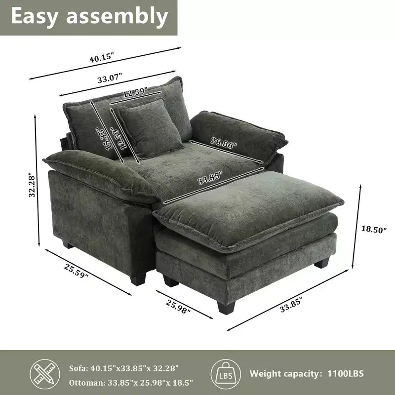 Fauteuil d'appoint surdimensionné en chenille avec pouf