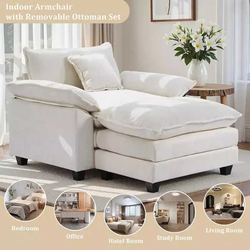 Fauteuil d'appoint surdimensionné en chenille avec pouf