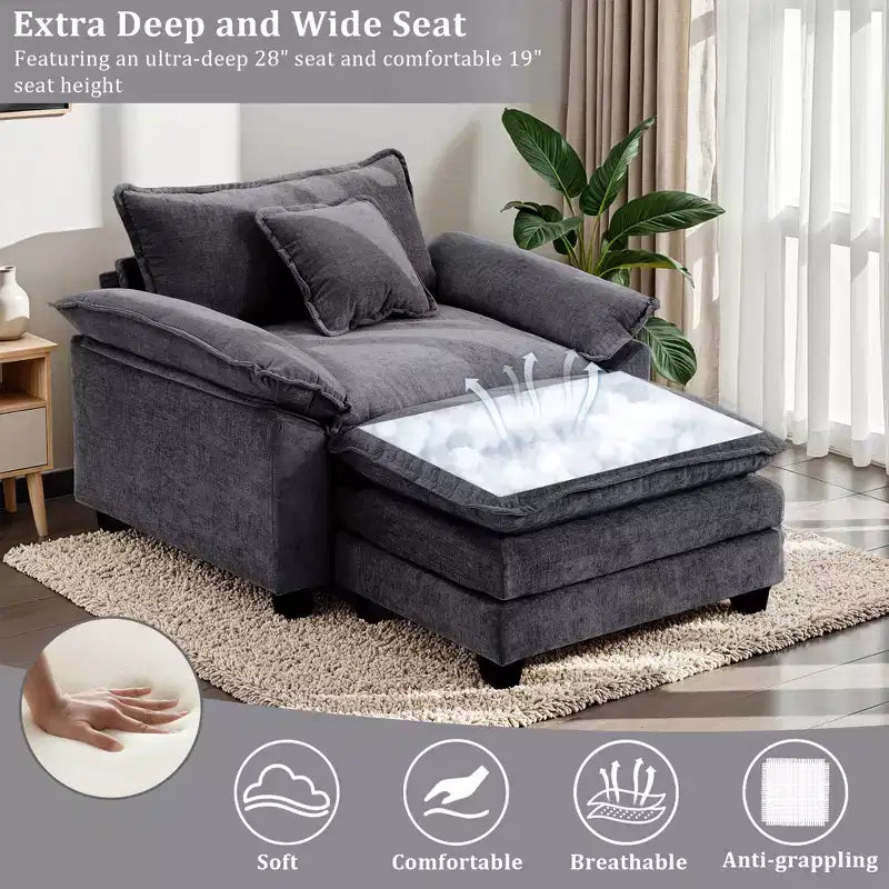 Fauteuil d'appoint surdimensionné en chenille avec pouf