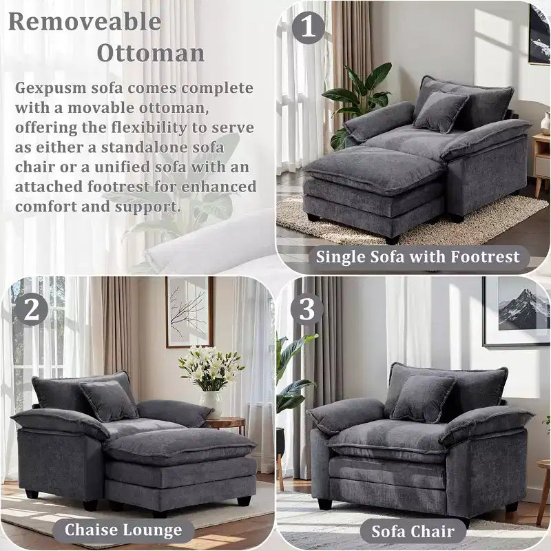 Fauteuil d'appoint surdimensionné en chenille avec pouf