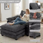 Fauteuil d'appoint surdimensionné en chenille avec pouf