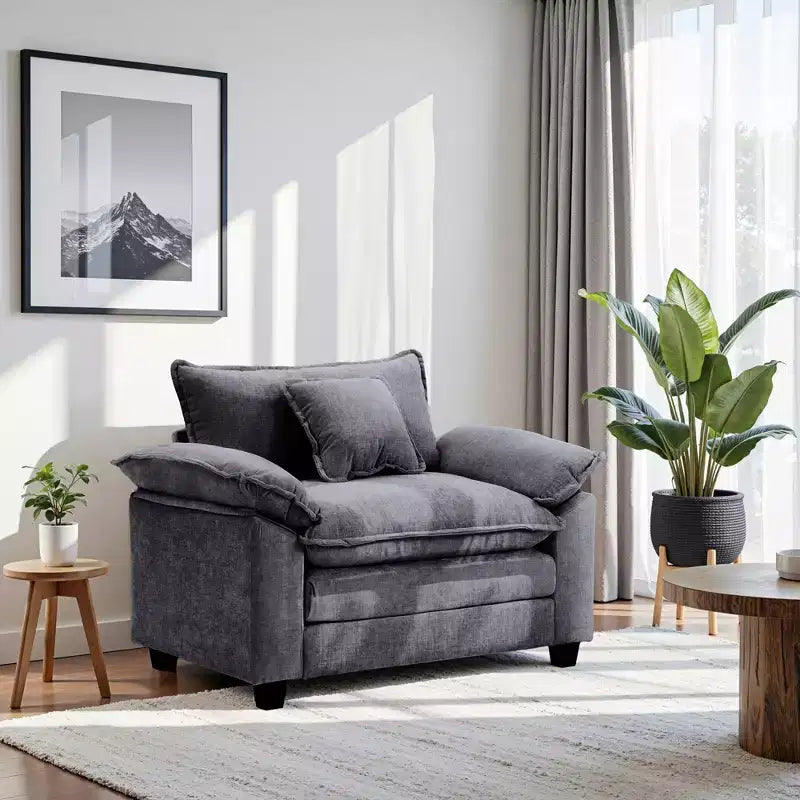 Fauteuil d'appoint surdimensionné en chenille avec pouf