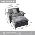 Fauteuil d'appoint surdimensionné en chenille avec pouf