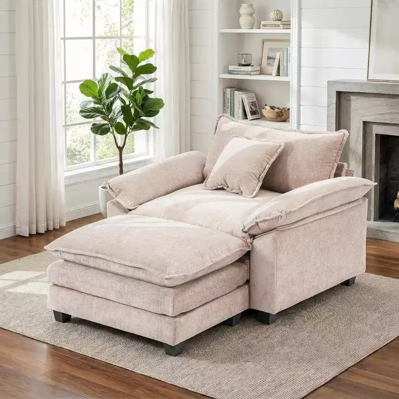 Fauteuil d'appoint surdimensionné en chenille avec pouf