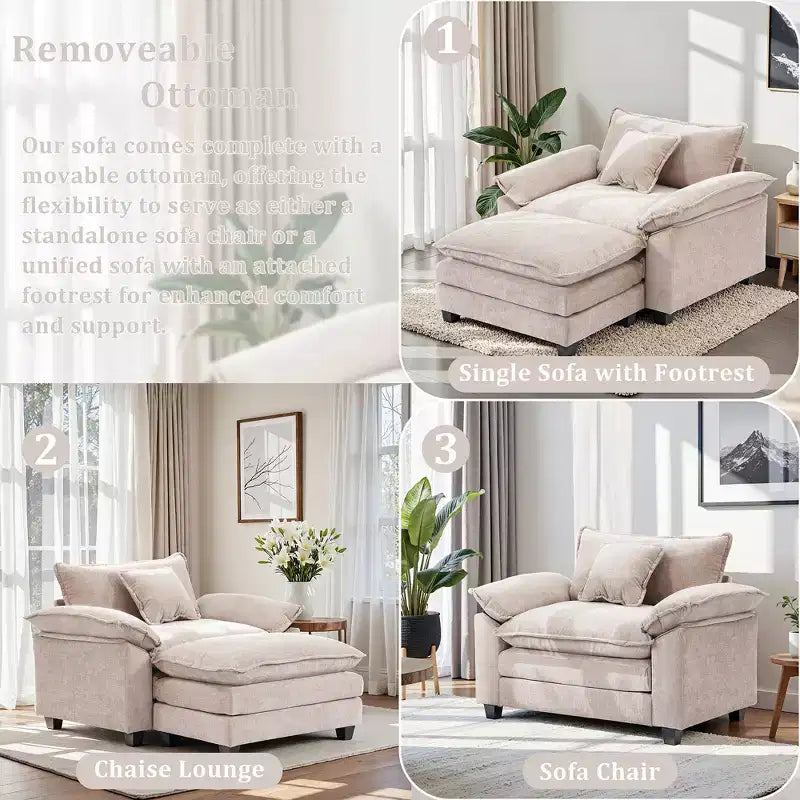 Fauteuil d'appoint surdimensionné en chenille avec pouf