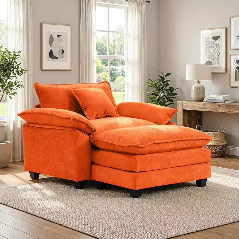 Fauteuil d'appoint surdimensionné en chenille avec pouf