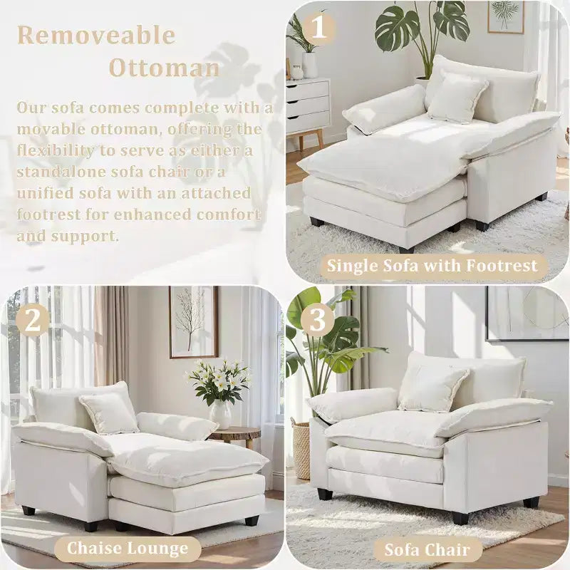 Fauteuil d'appoint surdimensionné en chenille avec pouf