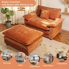 Fauteuil d'appoint surdimensionné en chenille avec pouf
