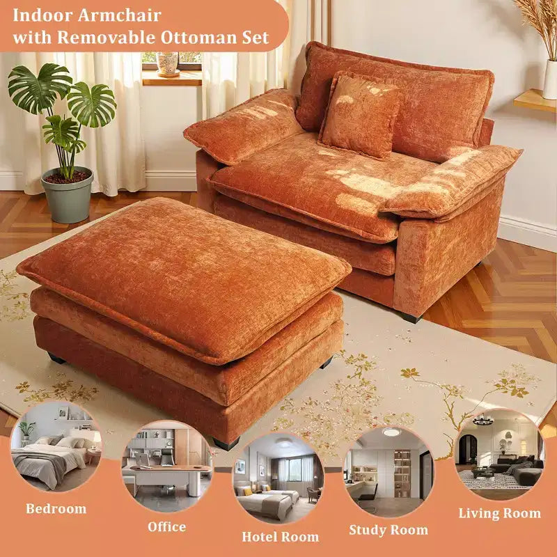 Fauteuil d'appoint surdimensionné en chenille avec pouf