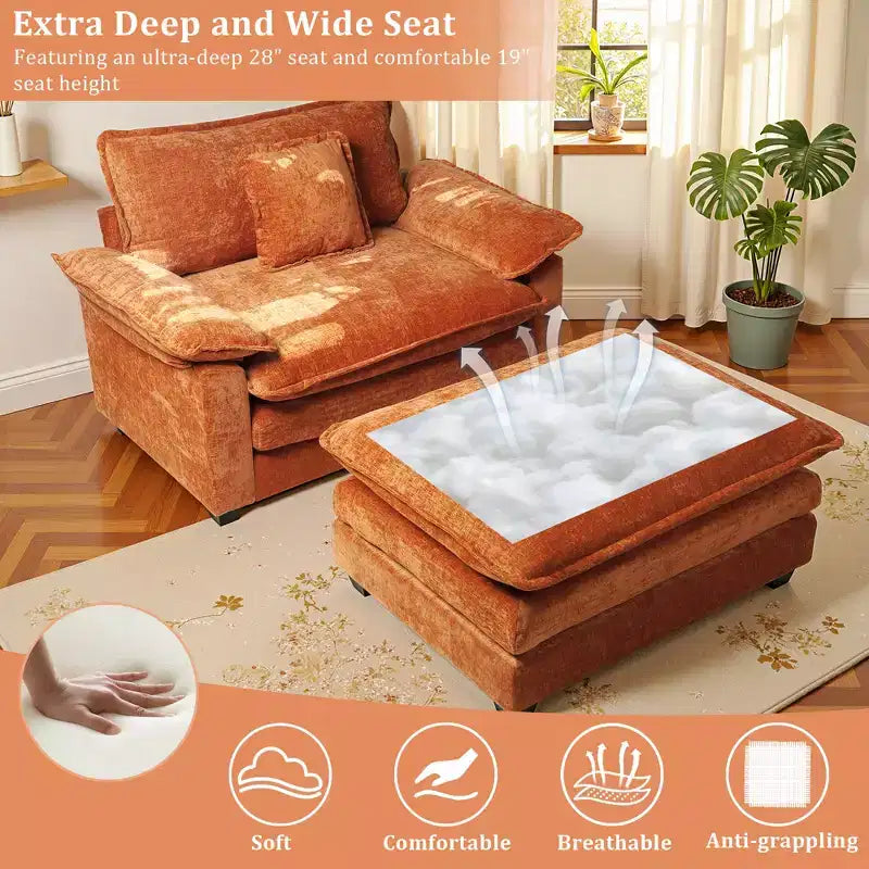 Fauteuil d'appoint surdimensionné en chenille avec pouf