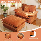 Fauteuil d'appoint surdimensionné en chenille avec pouf