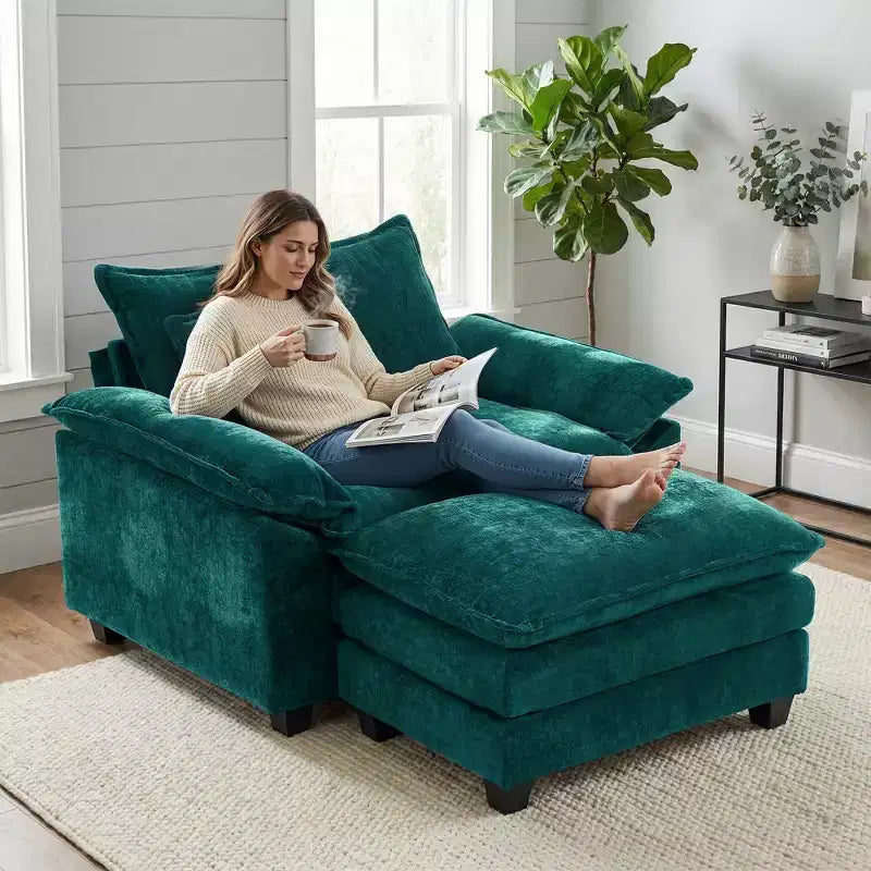 Fauteuil d'appoint surdimensionné en chenille avec pouf
