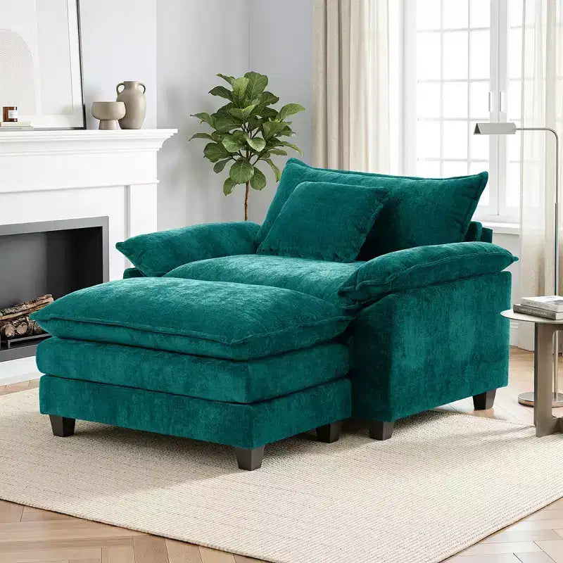 Fauteuil d'appoint surdimensionné en chenille avec pouf