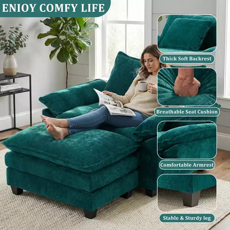 Fauteuil d'appoint surdimensionné en chenille avec pouf