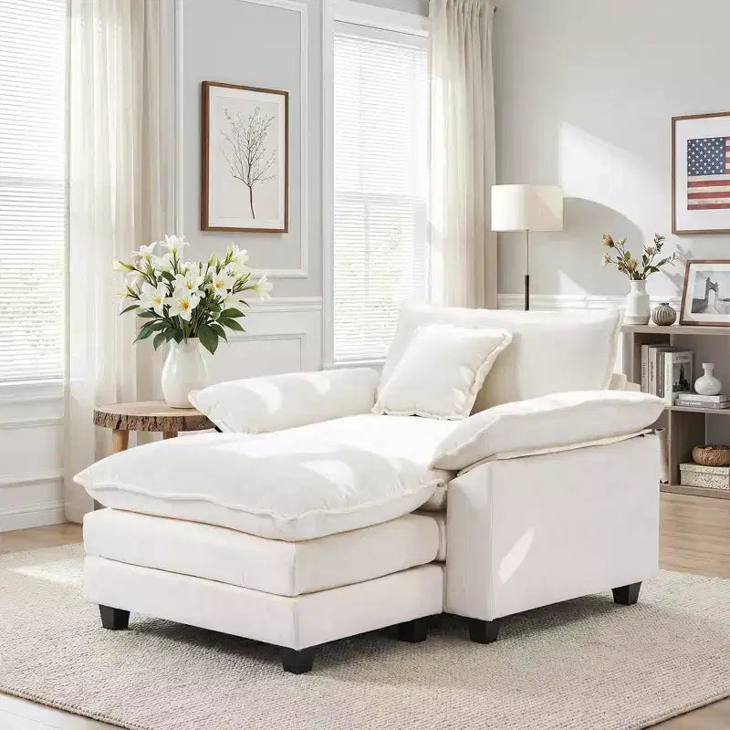 EHMKNP Oversized Chenille Accent Chair with Ottoman