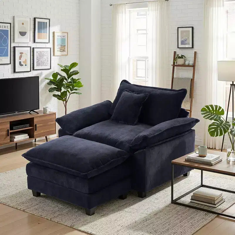 Fauteuil d'appoint surdimensionné en chenille avec pouf