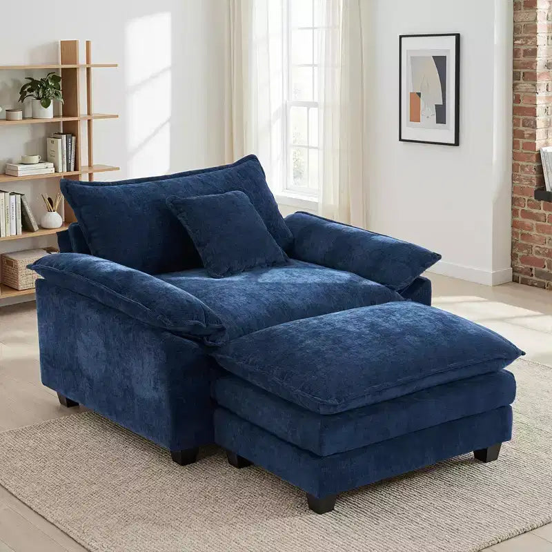 Fauteuil d'appoint surdimensionné en chenille avec pouf