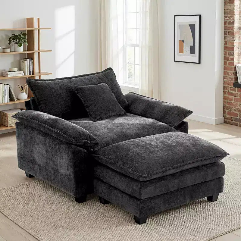 Fauteuil d'appoint surdimensionné en chenille avec pouf