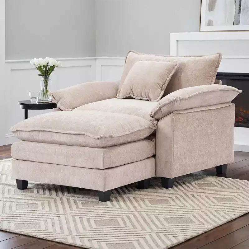 Fauteuil d'appoint surdimensionné en chenille avec pouf
