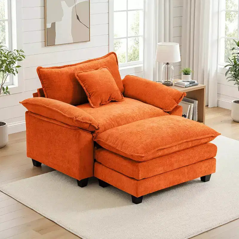 Fauteuil d'appoint surdimensionné en chenille avec pouf