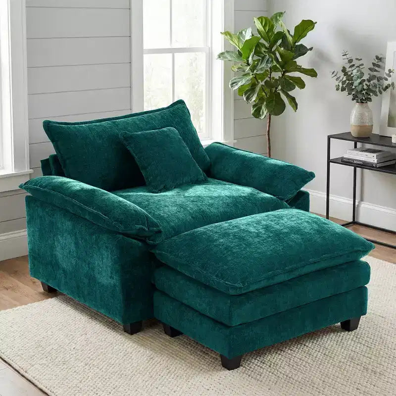 Fauteuil d'appoint surdimensionné en chenille avec pouf