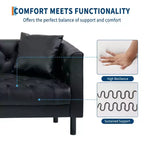 Canapé en cuir 78 po, canapé 3 places touffeté fait à la main, canapé Chesterfield avec assise profonde et 2 coussins, canapé en cuir, noir charbon de bois