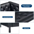 Canapé en cuir 78 po, canapé 3 places touffeté fait à la main, canapé Chesterfield avec assise profonde et 2 coussins, canapé en cuir, noir charbon de bois