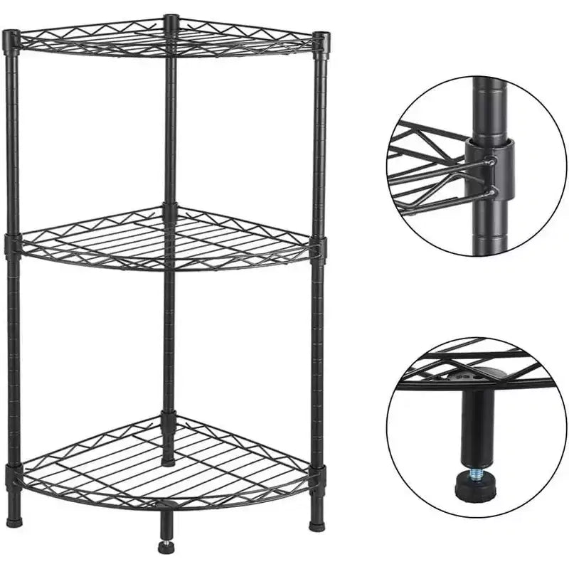 Étagère d'angle à 3 niveaux, étagère de rangement et de présentation rustique noire pour chambre à coucher, salon, bureau, cuisine, 13,8x13,8x31,5