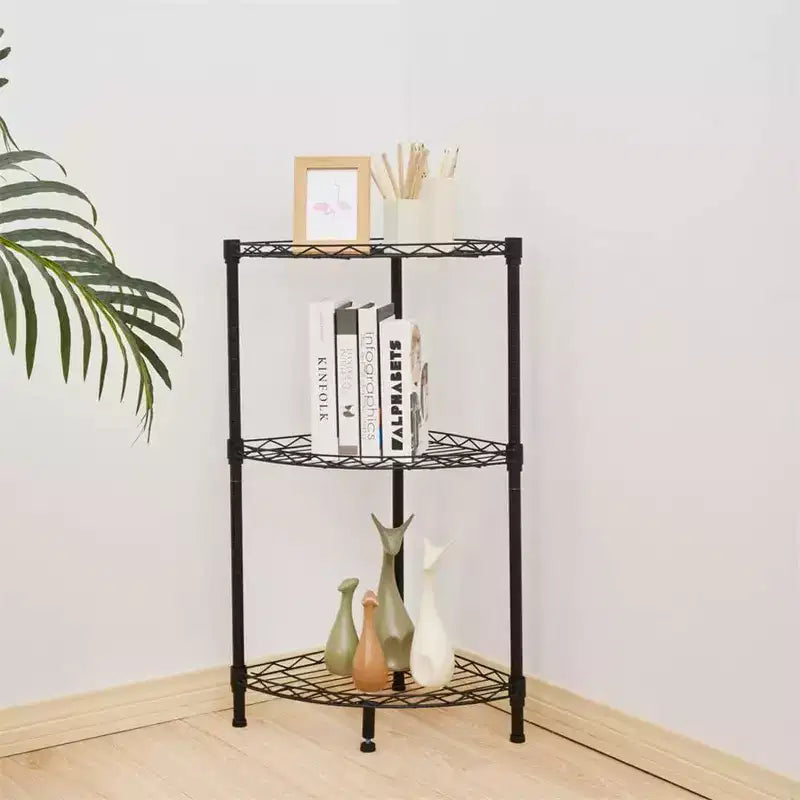 Étagère d'angle à 3 niveaux, étagère de rangement et de présentation rustique noire pour chambre à coucher, salon, bureau, cuisine, 13,8x13,8x31,5