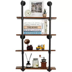 Étagère murale de style industriel à 4 niveaux, étagère flottante rustique de 30 po, en bois véritable, pour cuisine, bar, bibliothèque et présentoir à vin.