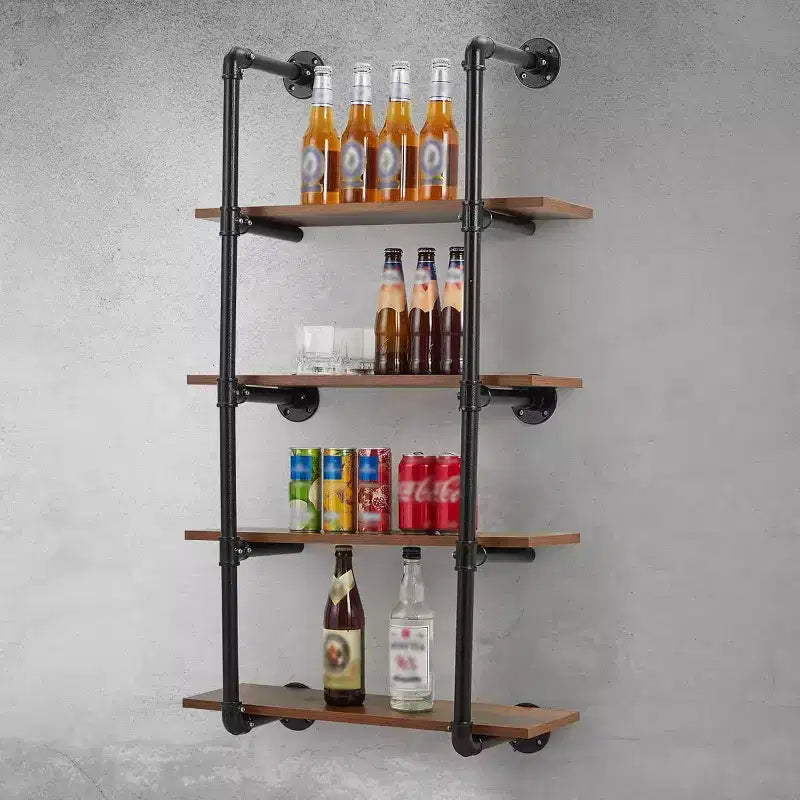 Étagère murale de style industriel à 4 niveaux, étagère flottante rustique de 30 po, en bois véritable, pour cuisine, bar, bibliothèque et présentoir à vin.