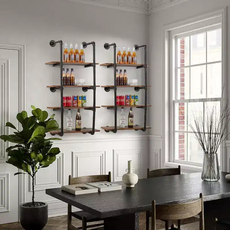 Étagère murale de style industriel à 4 niveaux, étagère flottante rustique de 30 po, en bois véritable, pour cuisine, bar, bibliothèque et présentoir à vin.