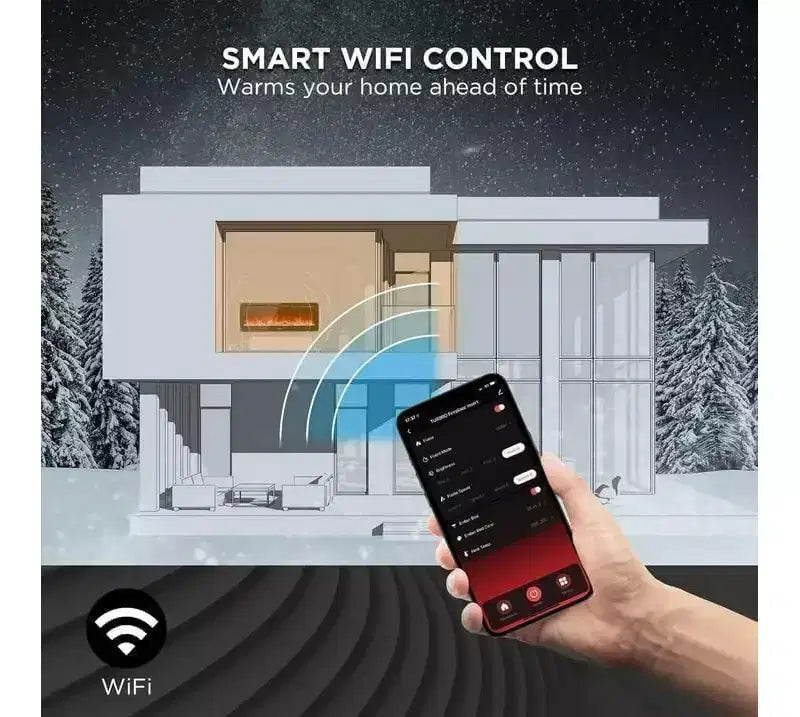 Cheminée électrique 88 pouces, intelligente encastrée ou murale, contrôle WiFi, double chauffage 750/1500W, 12 couleurs de flamme, écran tactile, minuterie