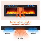 Cheminée électrique intelligente encastrable ou murale de 80 pouces, double chauffage 750/1500W avec télécommande, flammes réglables, écran tactile, minuterie