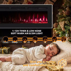 Cheminée électrique intelligente encastrable ou murale de 80 pouces, double chauffage 750/1500W avec télécommande, flammes réglables, écran tactile, minuterie
