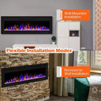 Cheminée électrique intelligente encastrable ou murale de 80 pouces, double chauffage 750/1500W avec télécommande, flammes réglables, écran tactile, minuterie