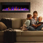 Cheminée électrique intelligente encastrable ou murale de 80 pouces, double chauffage 750/1500W avec télécommande, flammes réglables, écran tactile, minuterie