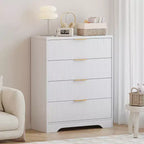 Commode à 5 tiroirs cannelée pour chambre à coucher, commode moderne de 120 cm de haut avec poignées en métal doré, commode en bois pour placard, salon, couloir