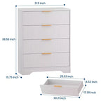 Commode à 5 tiroirs cannelée pour chambre à coucher, commode moderne de 120 cm de haut avec poignées en métal doré, commode en bois pour placard, salon, couloir