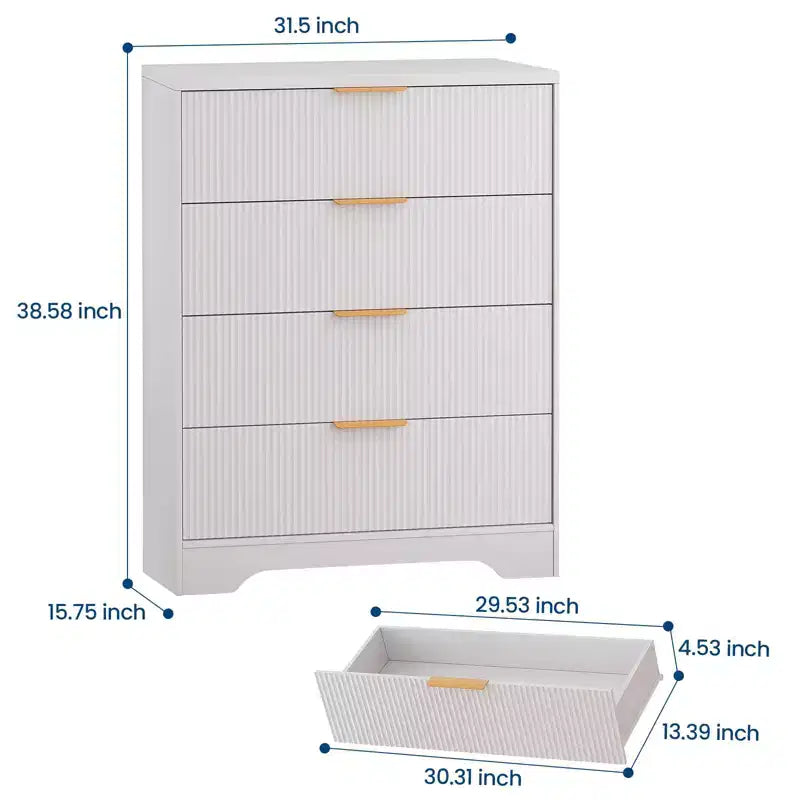 Commode à 5 tiroirs cannelée pour chambre à coucher, commode moderne de 120 cm de haut avec poignées en métal doré, commode en bois pour placard, salon, couloir