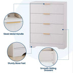 Commode à 5 tiroirs cannelée pour chambre à coucher, commode moderne de 120 cm de haut avec poignées en métal doré, commode en bois pour placard, salon, couloir