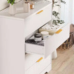 Commode à 5 tiroirs cannelée pour chambre à coucher, commode moderne de 120 cm de haut avec poignées en métal doré, commode en bois pour placard, salon, couloir