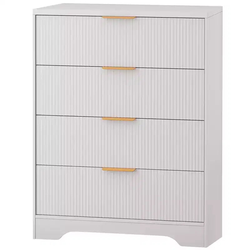 Commode à 5 tiroirs cannelée pour chambre à coucher, commode moderne de 120 cm de haut avec poignées en métal doré, commode en bois pour placard, salon, couloir