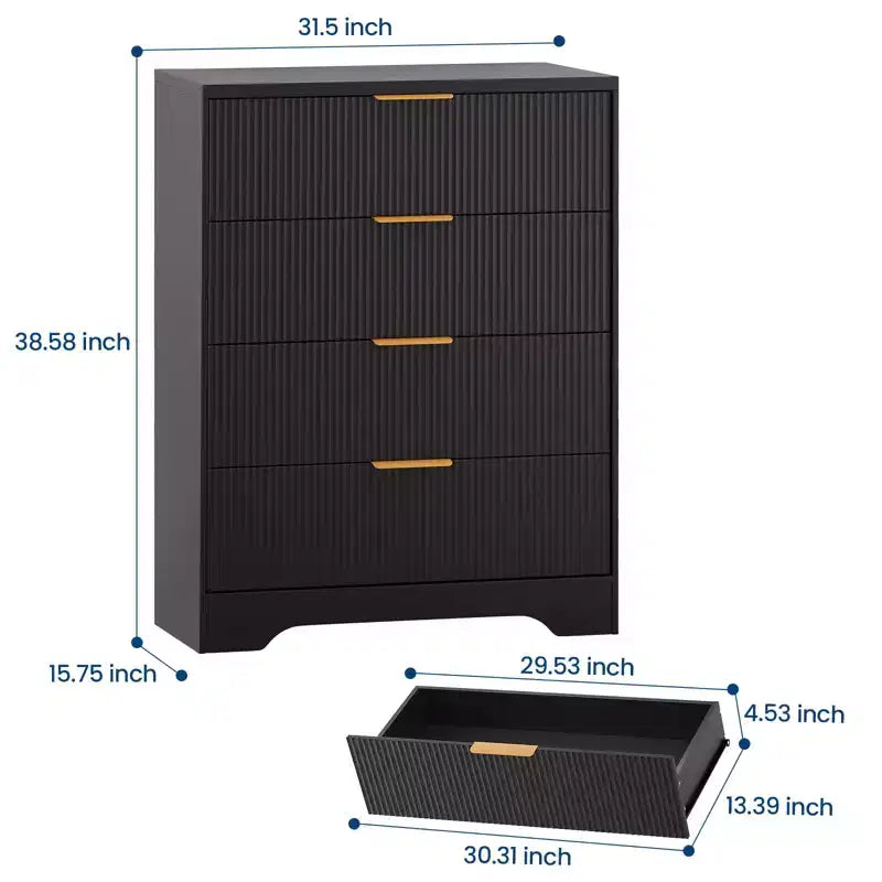 Commode à 5 tiroirs cannelée pour chambre à coucher, commode moderne de 120 cm de haut avec poignées en métal doré, commode en bois pour placard, salon, couloir