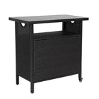 NAYSAYE Bar Serving Cart Outdoor Wicker Wine and Beverage Storage with Plastic Wood Top for Patio , Black, 35.43*19.69*35.43