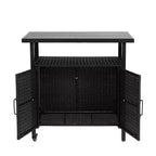 Chariot de bar pour l'extérieur en osier avec plateau en bois composite pour patio, noir, 35,43*19,69*35,43