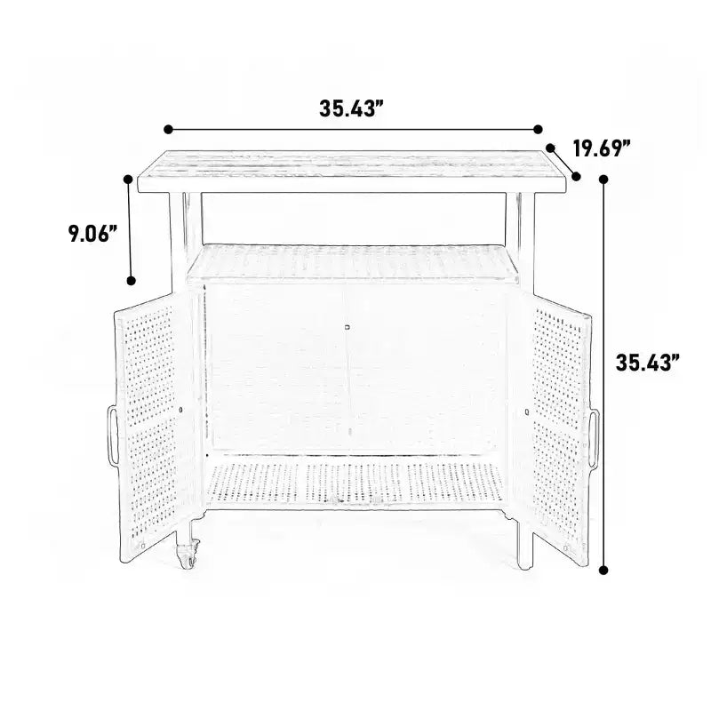 Chariot de bar pour l'extérieur en osier avec plateau en bois composite pour patio, noir, 35,43*19,69*35,43