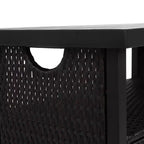 Chariot de bar pour l'extérieur en osier avec plateau en bois composite pour patio, noir, 35,43*19,69*35,43